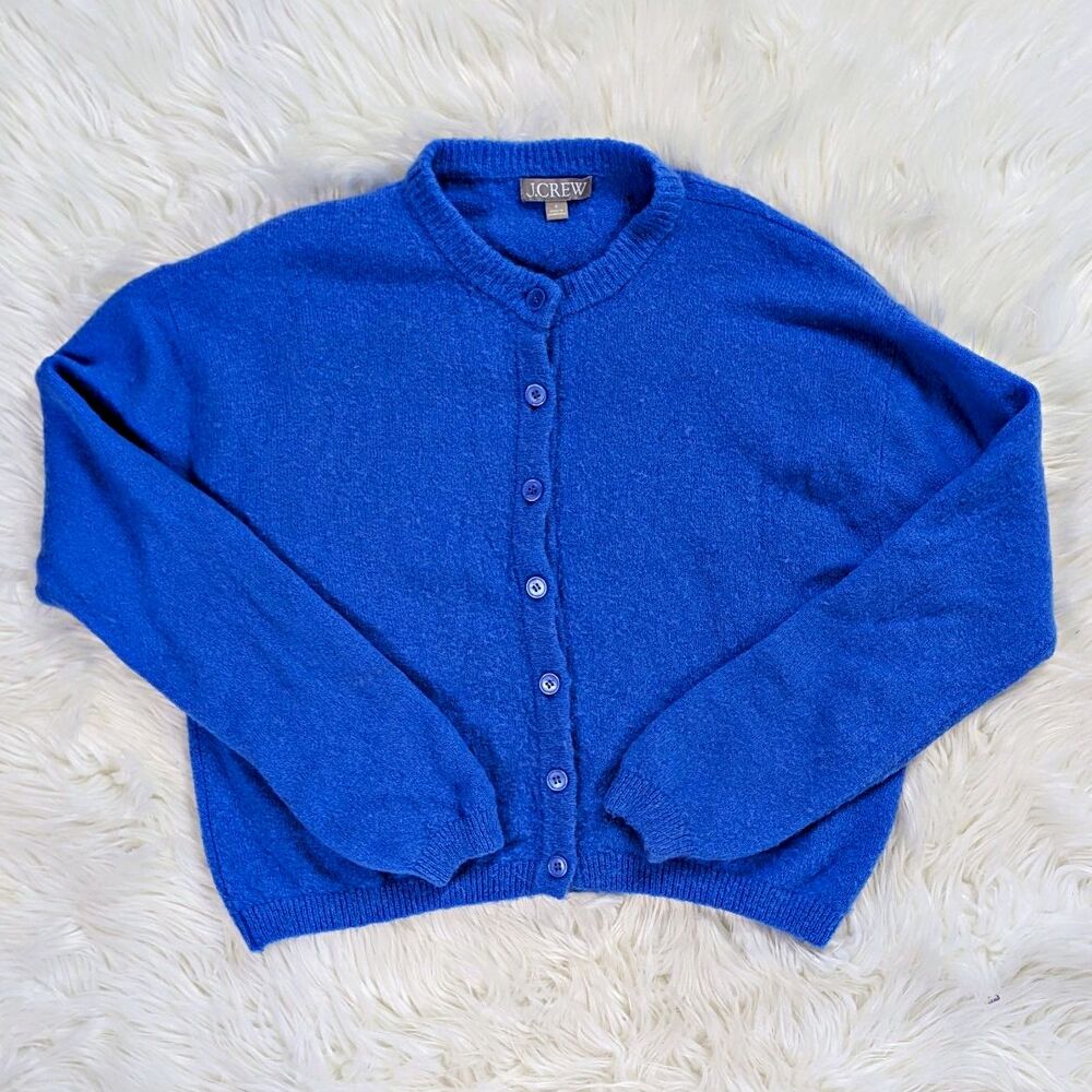 J CREW Womens Small Blue Merino Wool Blend Cardigan Sweater Soft Cozy Chic Top